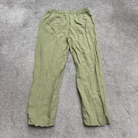 Zara Linen Ankle Straight Leg Trouser Pants Womens Medium Green Elastic Waist - Picture 2 of 15